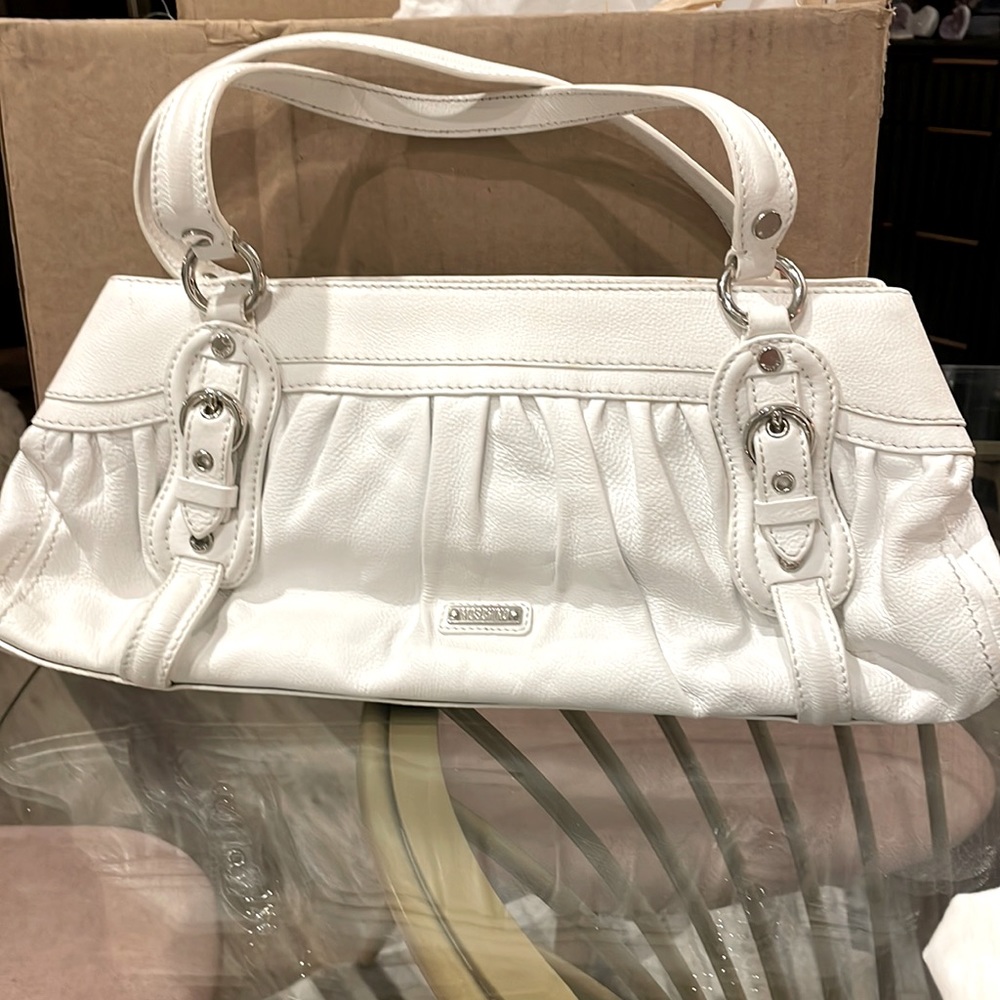 Moschino white leather timeless purse